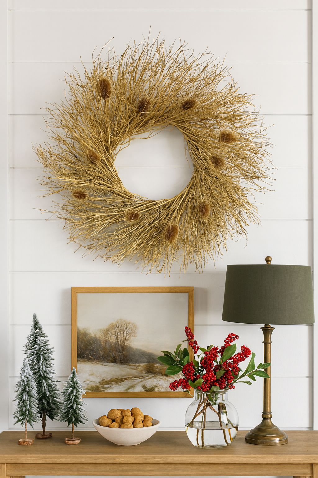 Dried Gold Twig and Teasel Wreath
