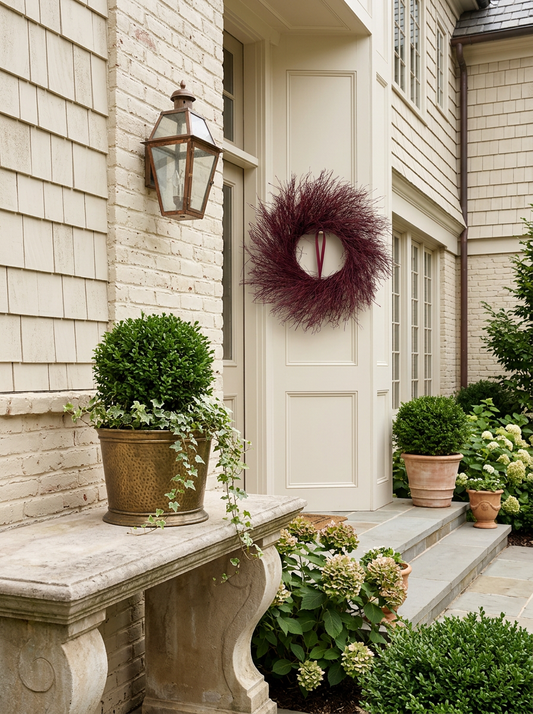 Dried Quail Brush Burgundy Cranberry Twig Wreath