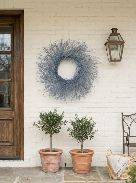 Dried Quail Brush French Blue Twig Wreath