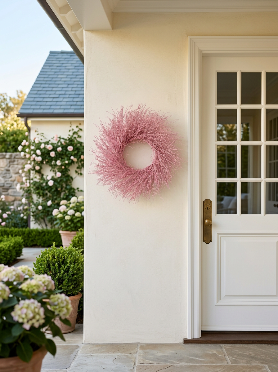 Dried Quail Brush Candy Pink Twig Wreath