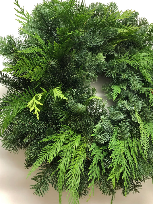 Fresh Evergreens Draping Cedar Wreath
