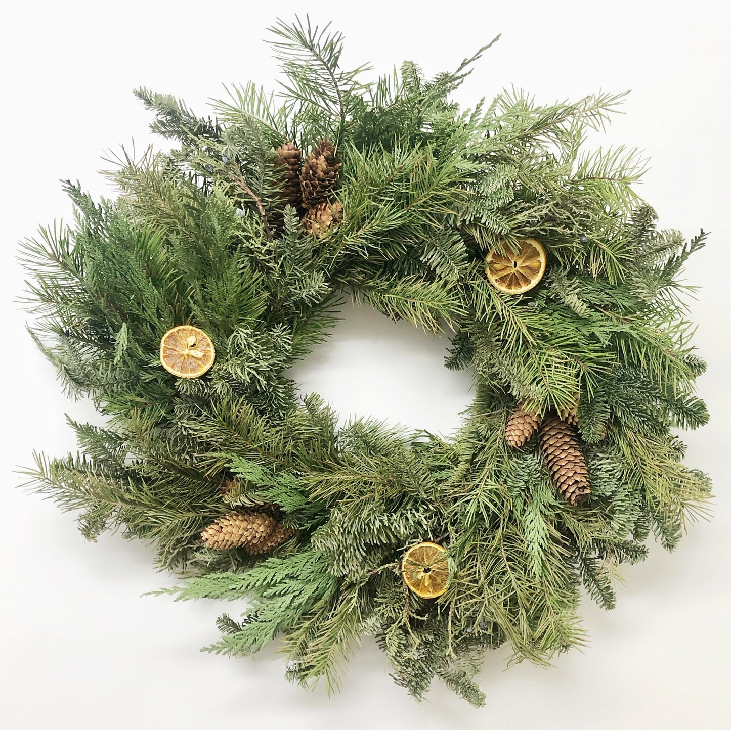 Fresh Evergreens Citrus and Pine Wreath