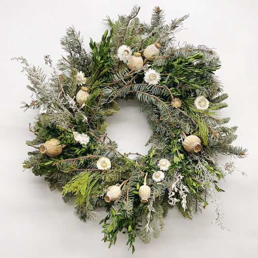 Fresh Evergreens Snowy Poppy Wreath