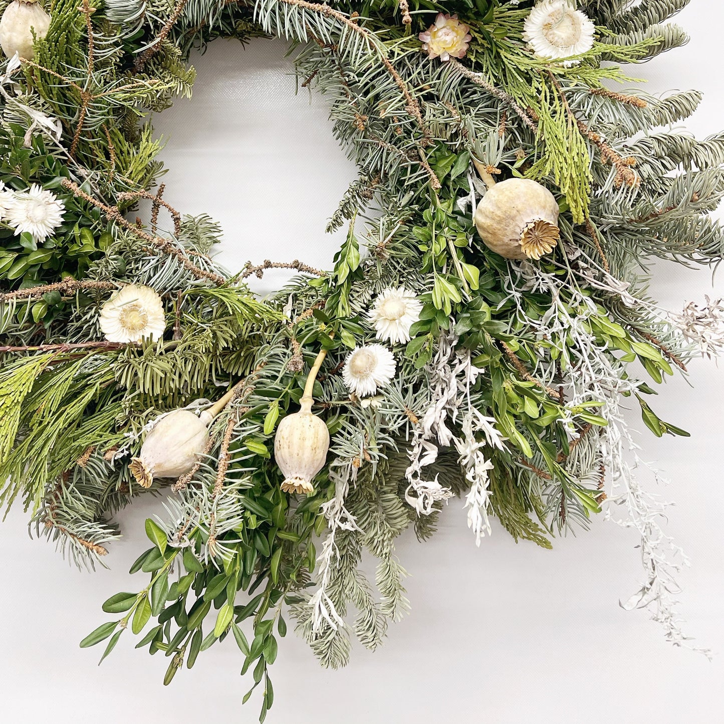 Fresh Evergreens Snowy Poppy Wreath