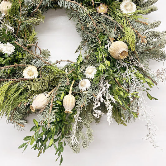 Fresh Evergreens Snowy Poppy Wreath