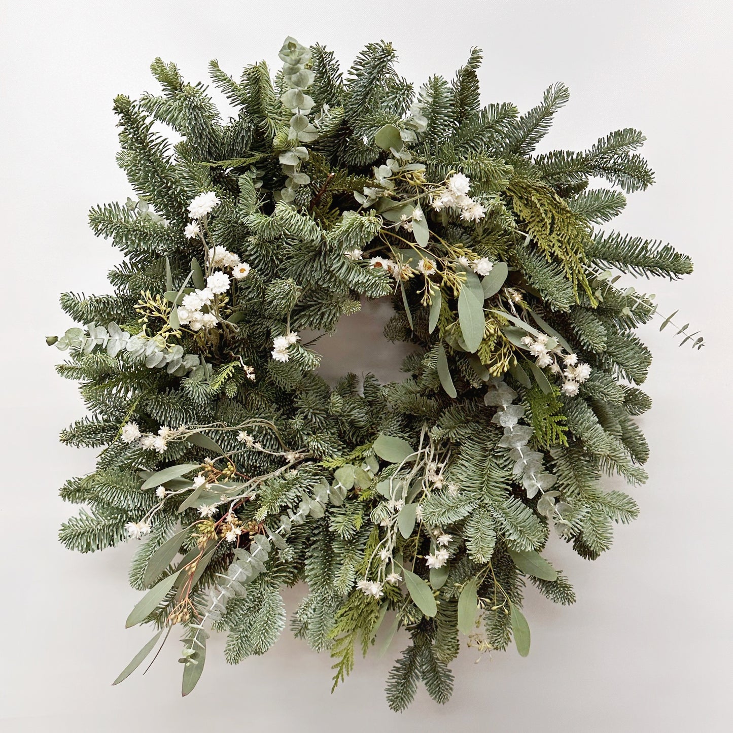 Fresh Evergreens Seeded Blooms Wreath