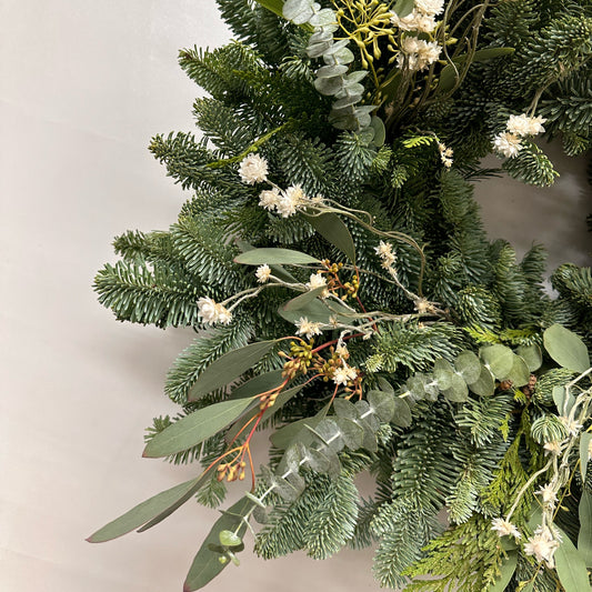 Fresh Evergreens Seeded Blooms Wreath