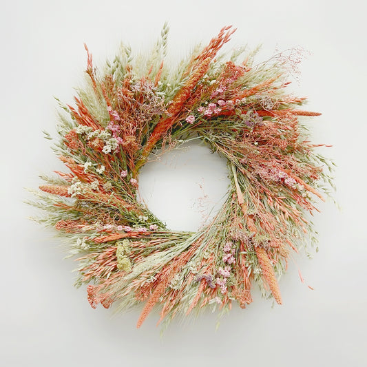 Dried Coral Peachy Wildflower Wreath