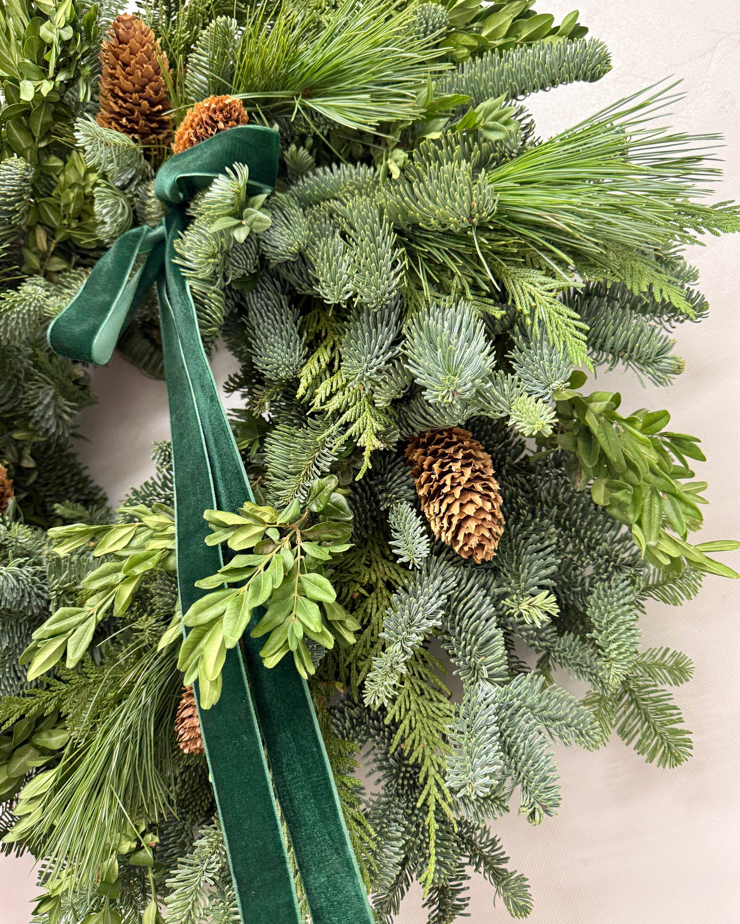 Fresh Evergreens Emerald Velvet Wreath
