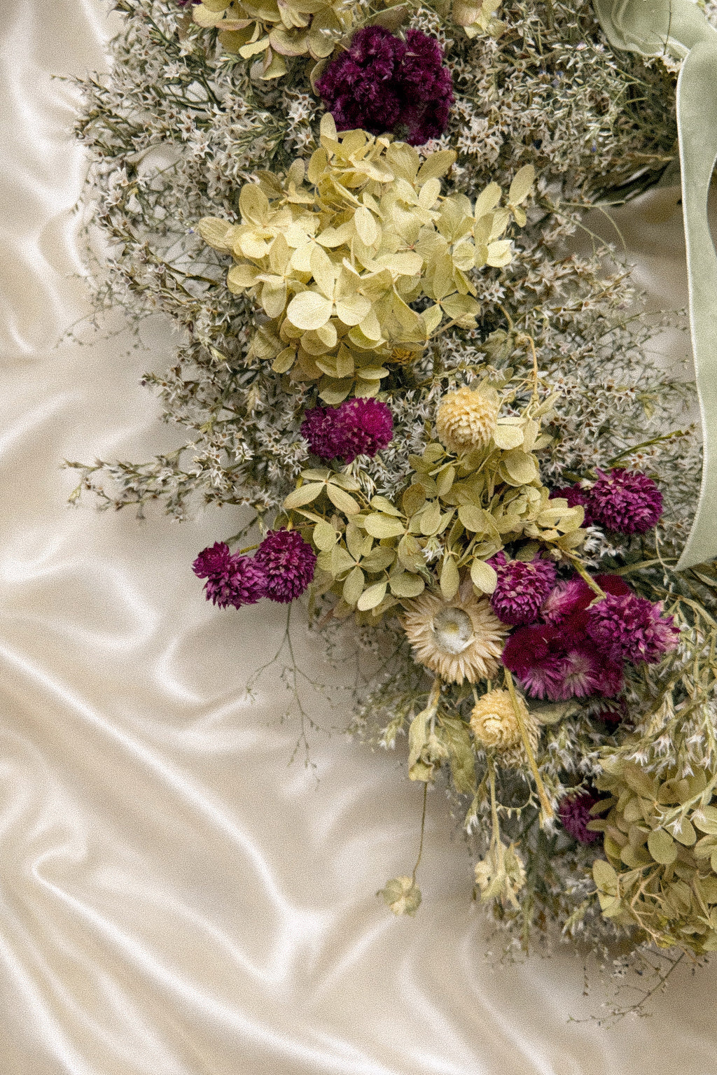 Dried Plum and Hydrangea Heart Wreath
