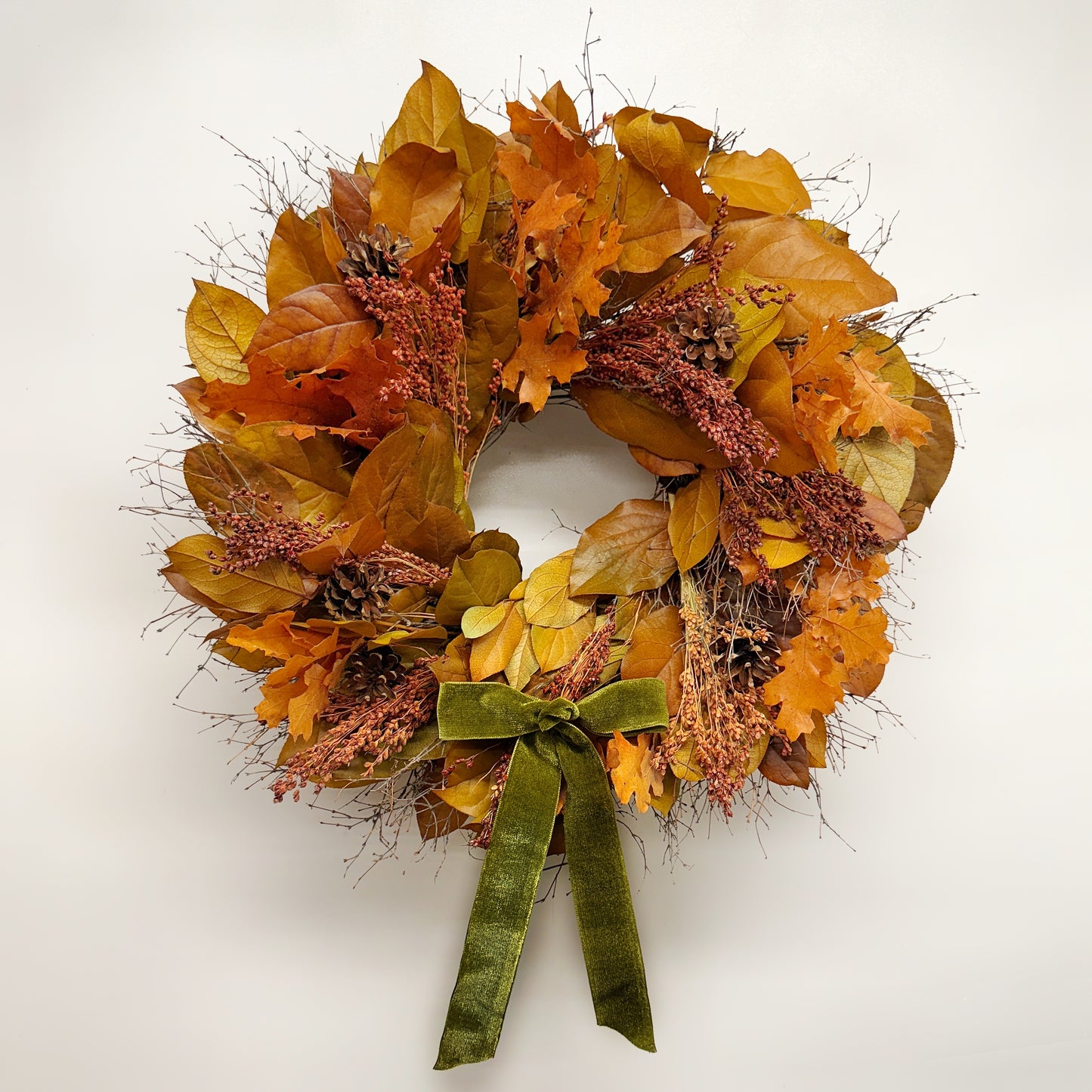 Dried and Preserved November Forage Wreath with Bow