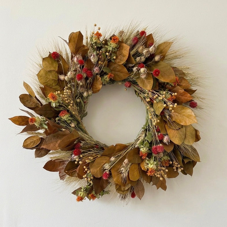 Dried and Preserved Fall Skies Wreath