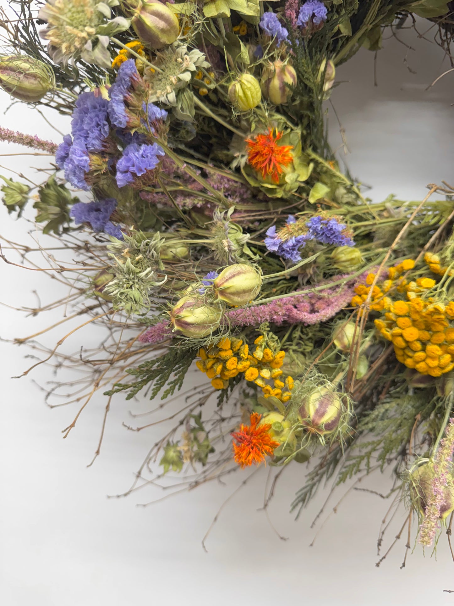 Dried and Preserved Bushes of Wildflowers Wreath
