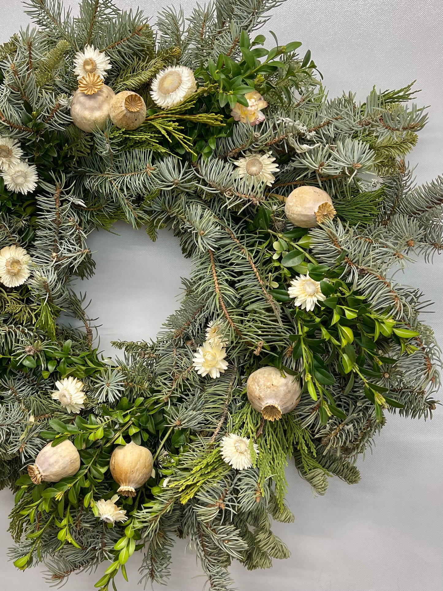 Fresh Evergreens Winter Poppies Wreath