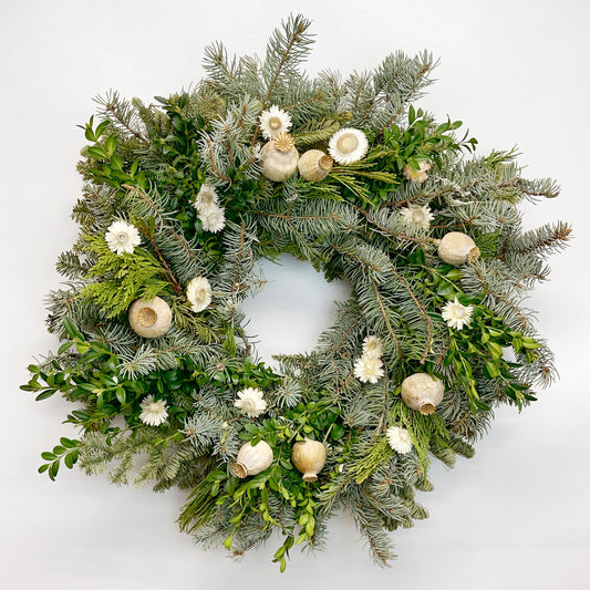 Fresh Evergreens Winter Poppies Wreath