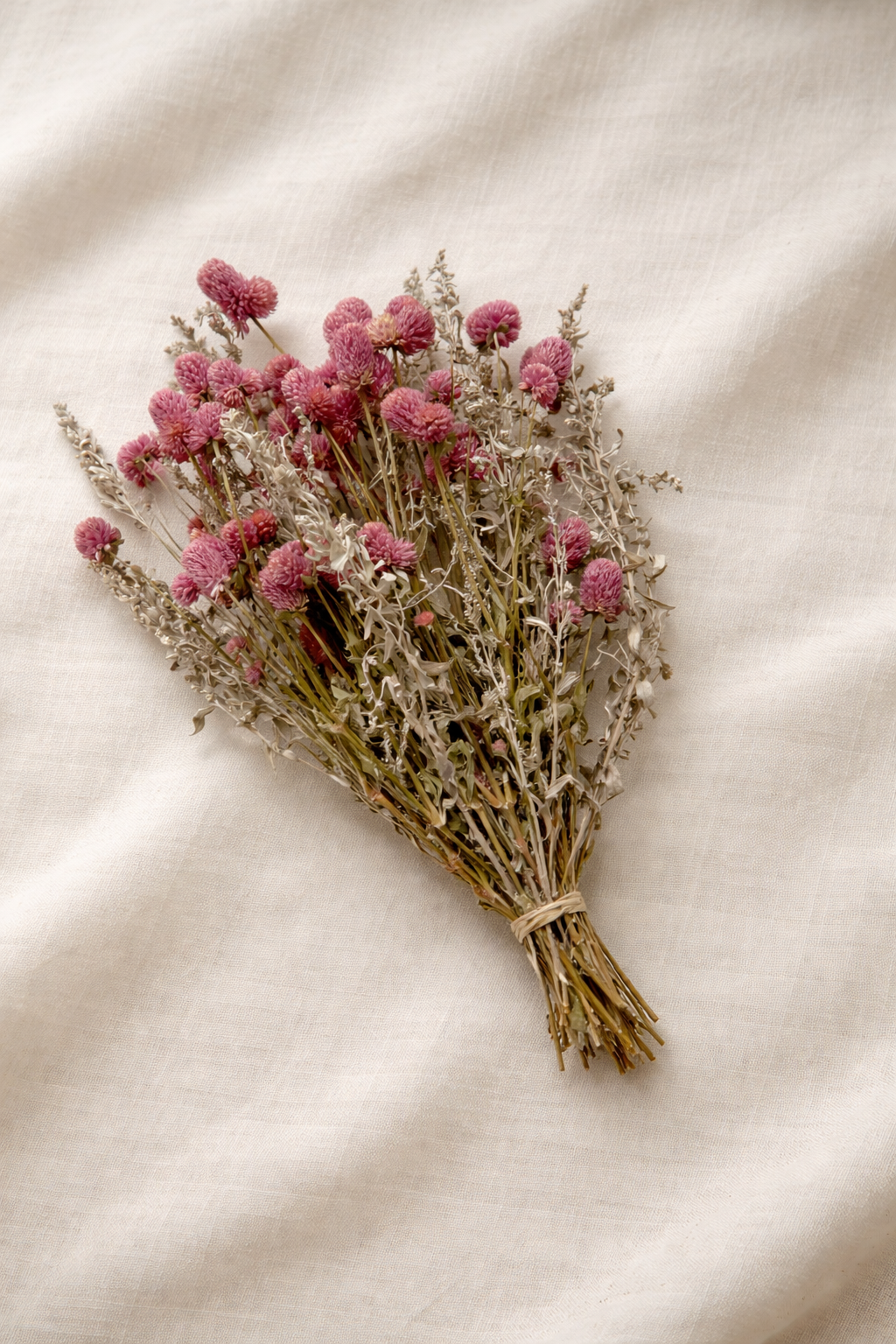 Dried Pink Globe Amaranth and Artemisia Bouquet