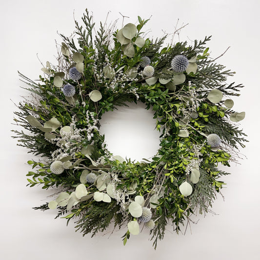 Dried and Preserved Echinops Foliage Wreath