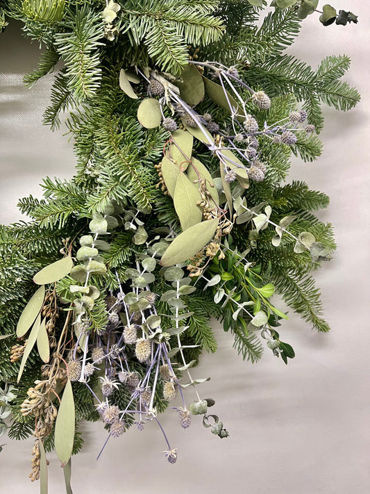 Fresh Evergreens Eucalyptus and Eryngium Wreath