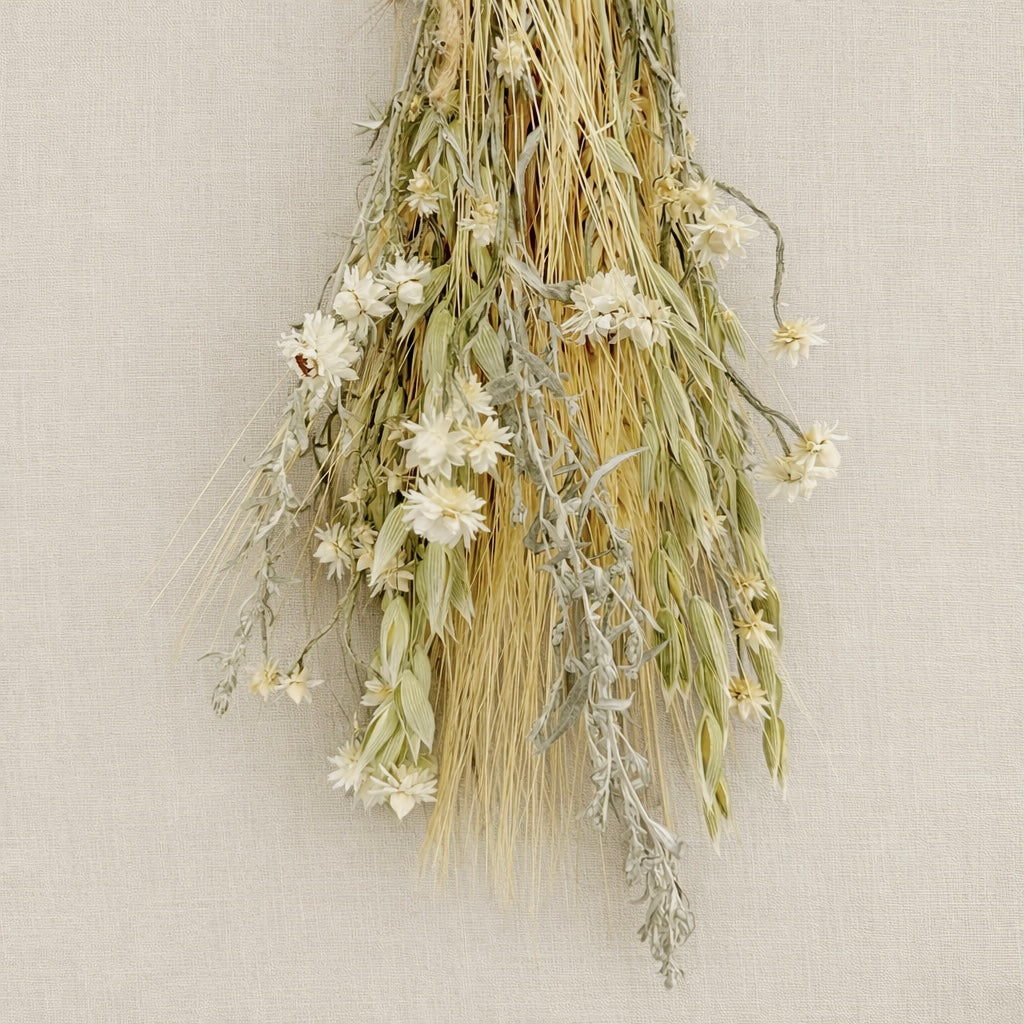 Dried Airy Garden Bouquet on Weathered Wood Board