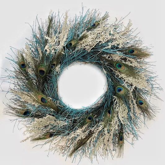 Dried Aqua Peacock Wreath