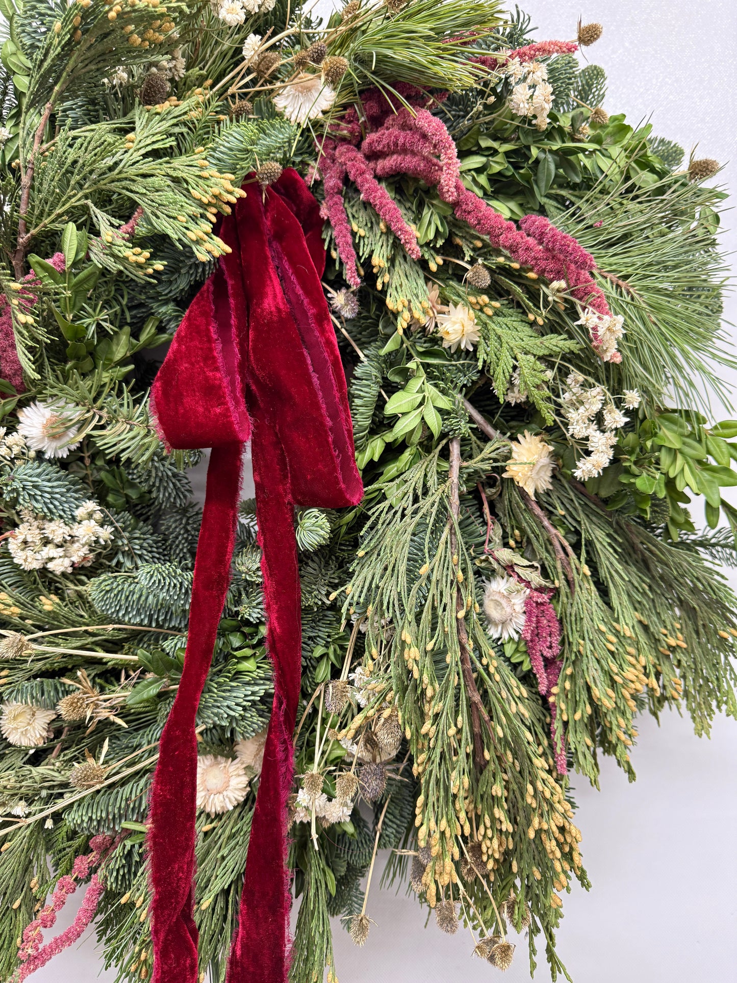 Fresh Evergreens Amaranth Hollows Wreath