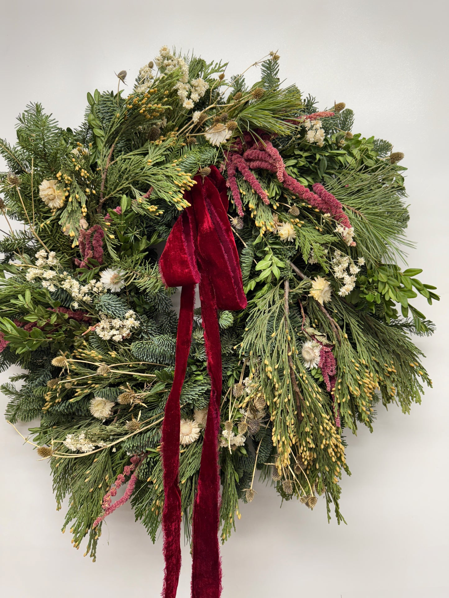 Fresh Evergreens Amaranth Hollows Wreath