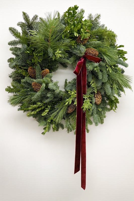 Fresh Evergreens Burgundy Pine Wreath