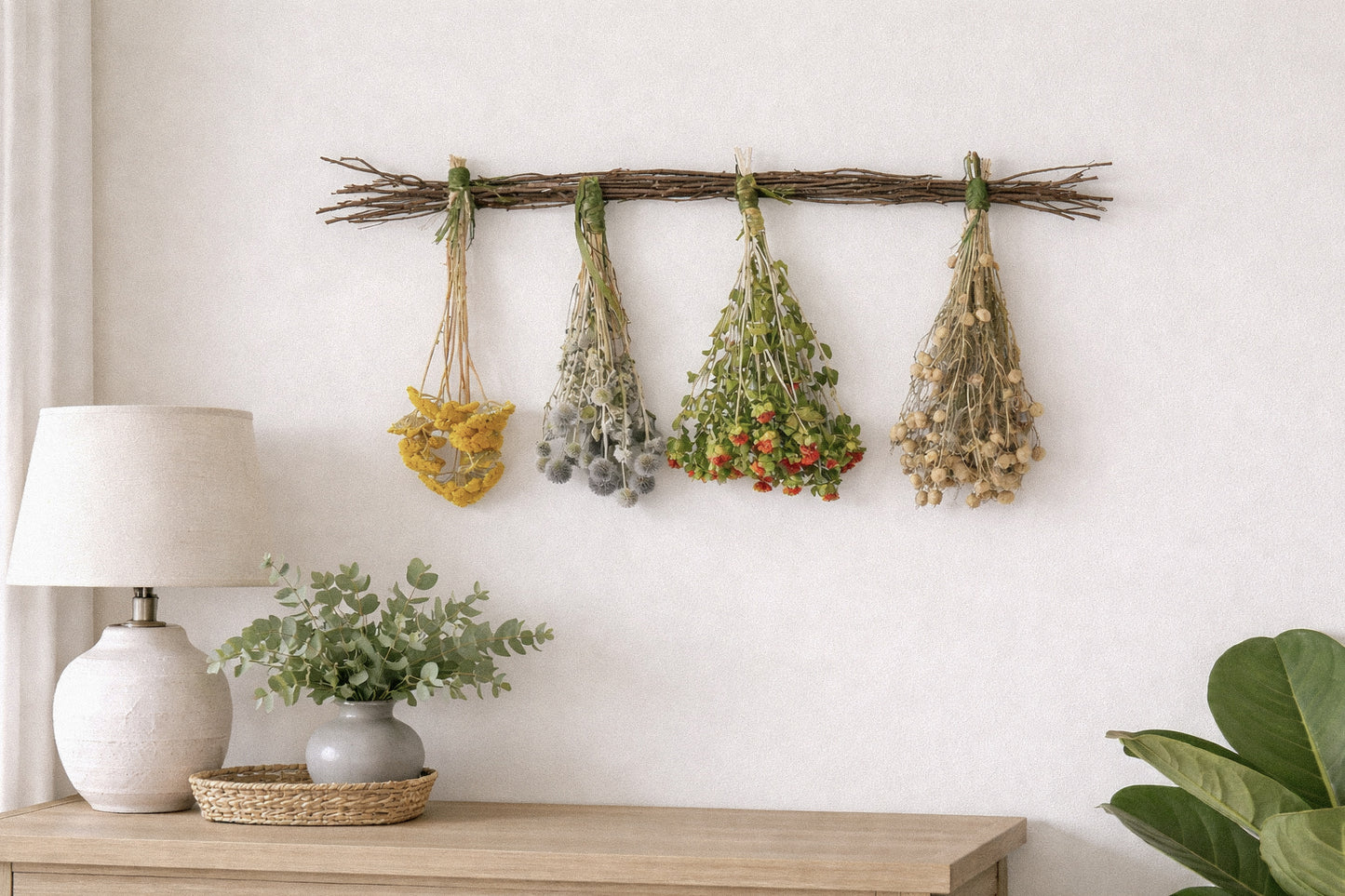 Dried Prairie Floral Bundle Birch Hanger