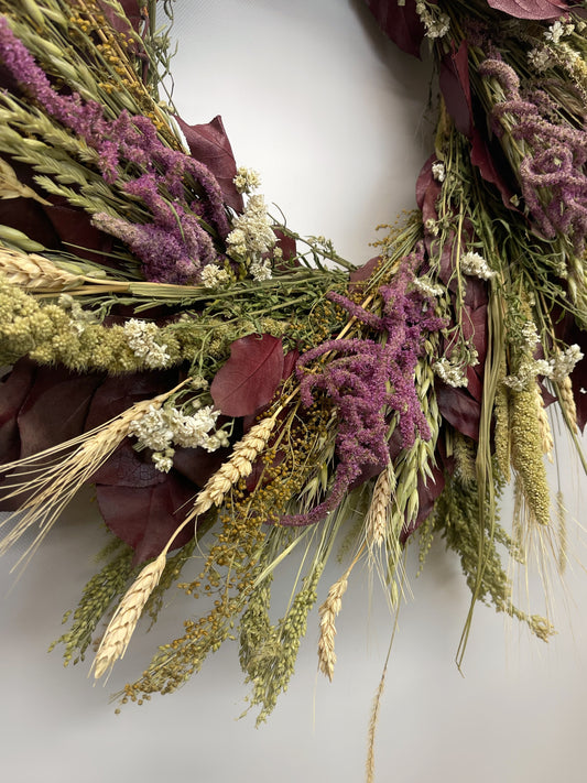 Dried and Preserved Burgundy Harvest Wreath