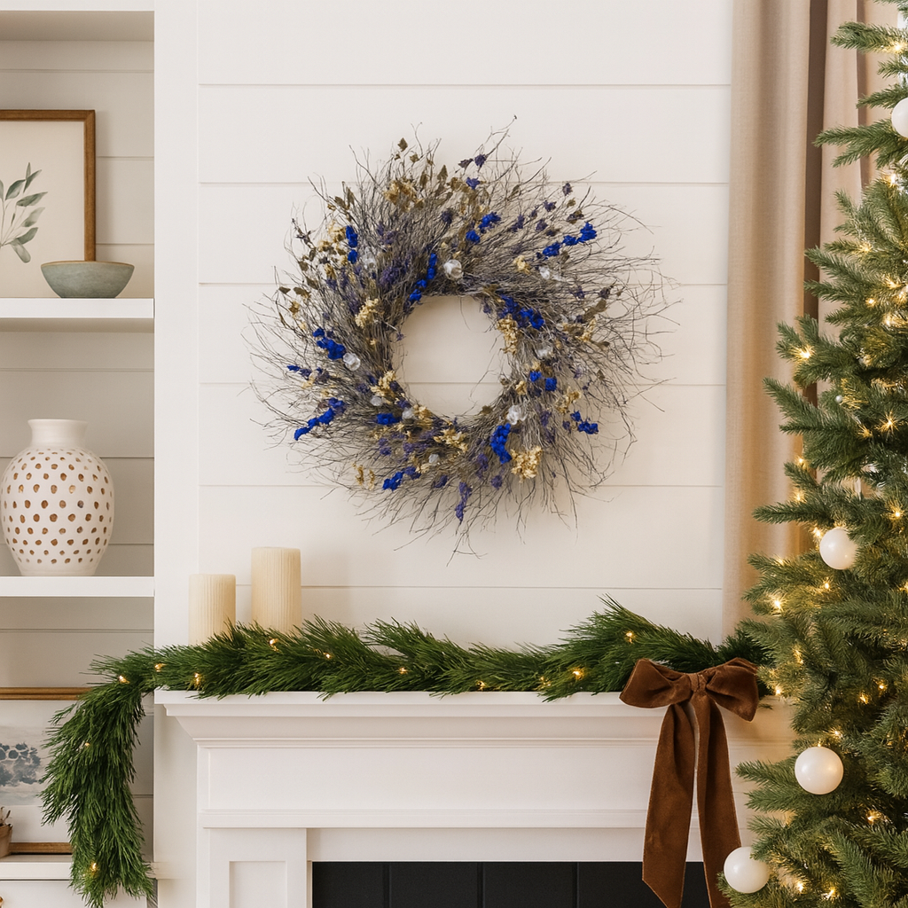 Dried Frosted Sapphire Wreath