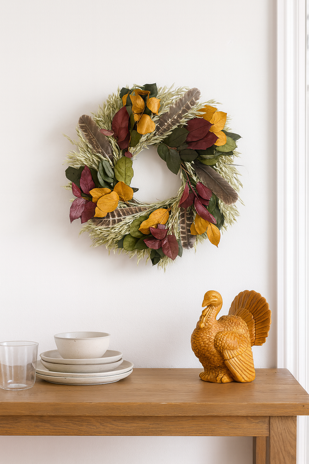 Dried and Preserved Turkey Feather Plume Wreath