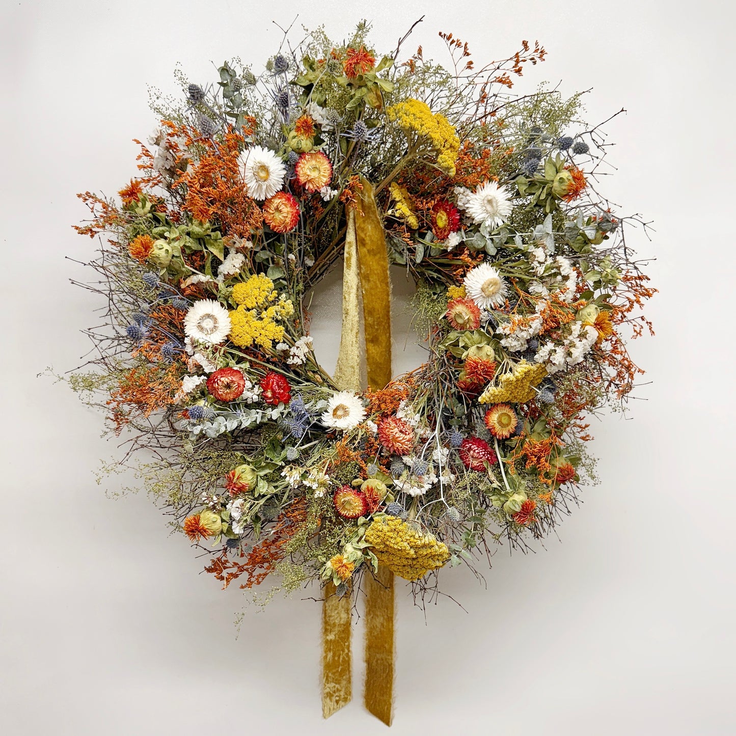 Dried Bloom Botanicals Wreath with Ribbon