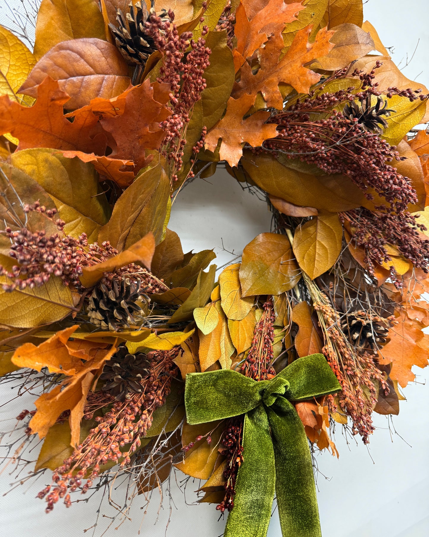 Dried and Preserved November Forage Wreath with Bow