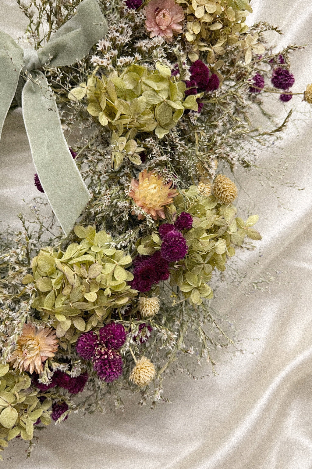 Dried Plum and Hydrangea Heart Wreath