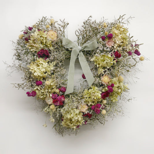 Dried Plum and Hydrangea Heart Wreath