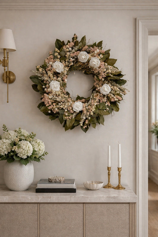 Dried and Preserved Victorian Paper Rose Wreath