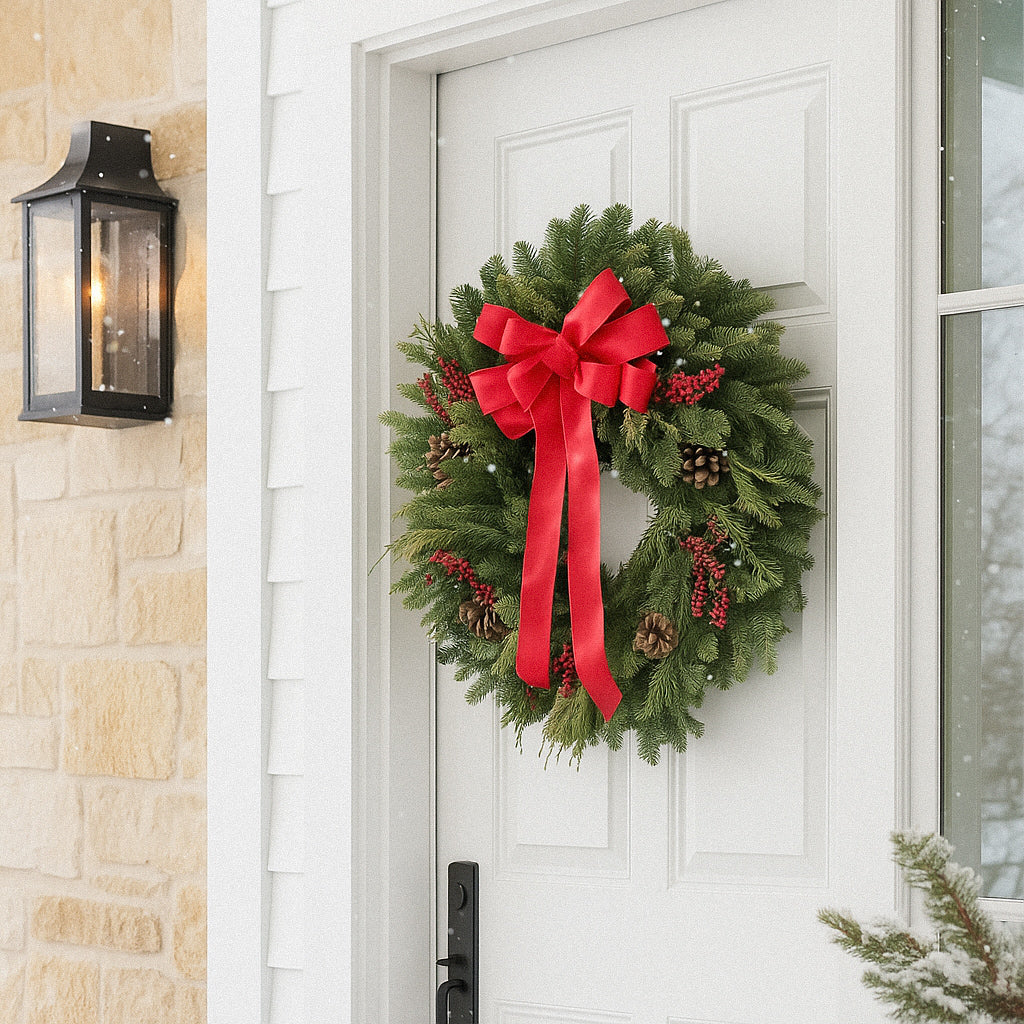 Fresh Evergreens Scarlet Holiday Wreath