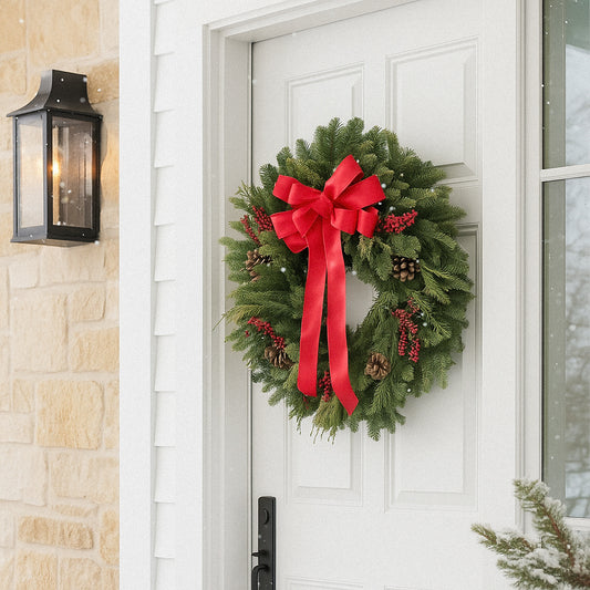 Fresh Evergreens Scarlet Holiday Wreath