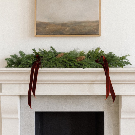 Fresh Evergreens Burgundy Pine Mantelpiece Runner