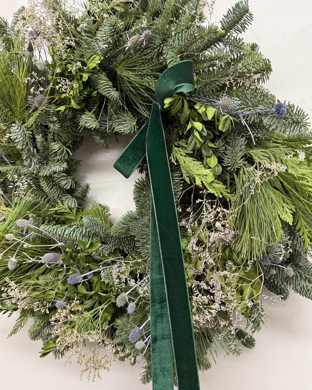 Fresh Evergreens Sea Holly Frost Wreath