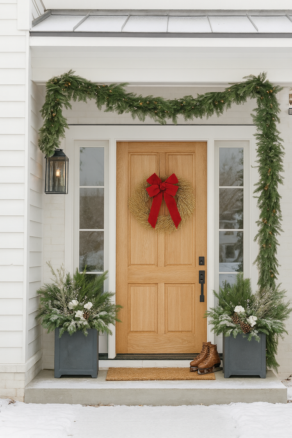 Dried Gold Twig with Red Bow Wreath