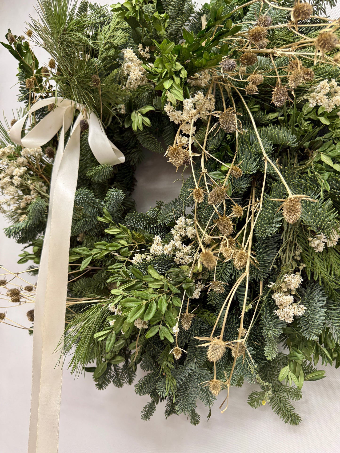 Fresh Evergreens Frosted Satin Wreath