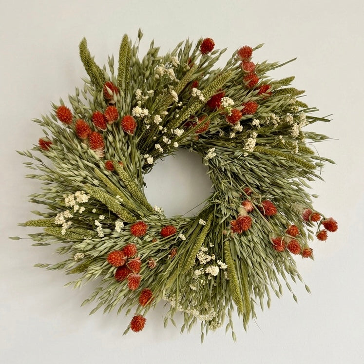 Dried Coral Flora Wheel Wreath