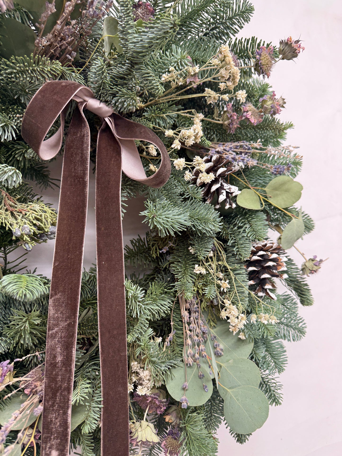 Fresh Evergreens Lavender Snowfall Wreath