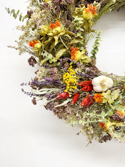 Dried Chili Peppers and Garlic Herbal Wreath