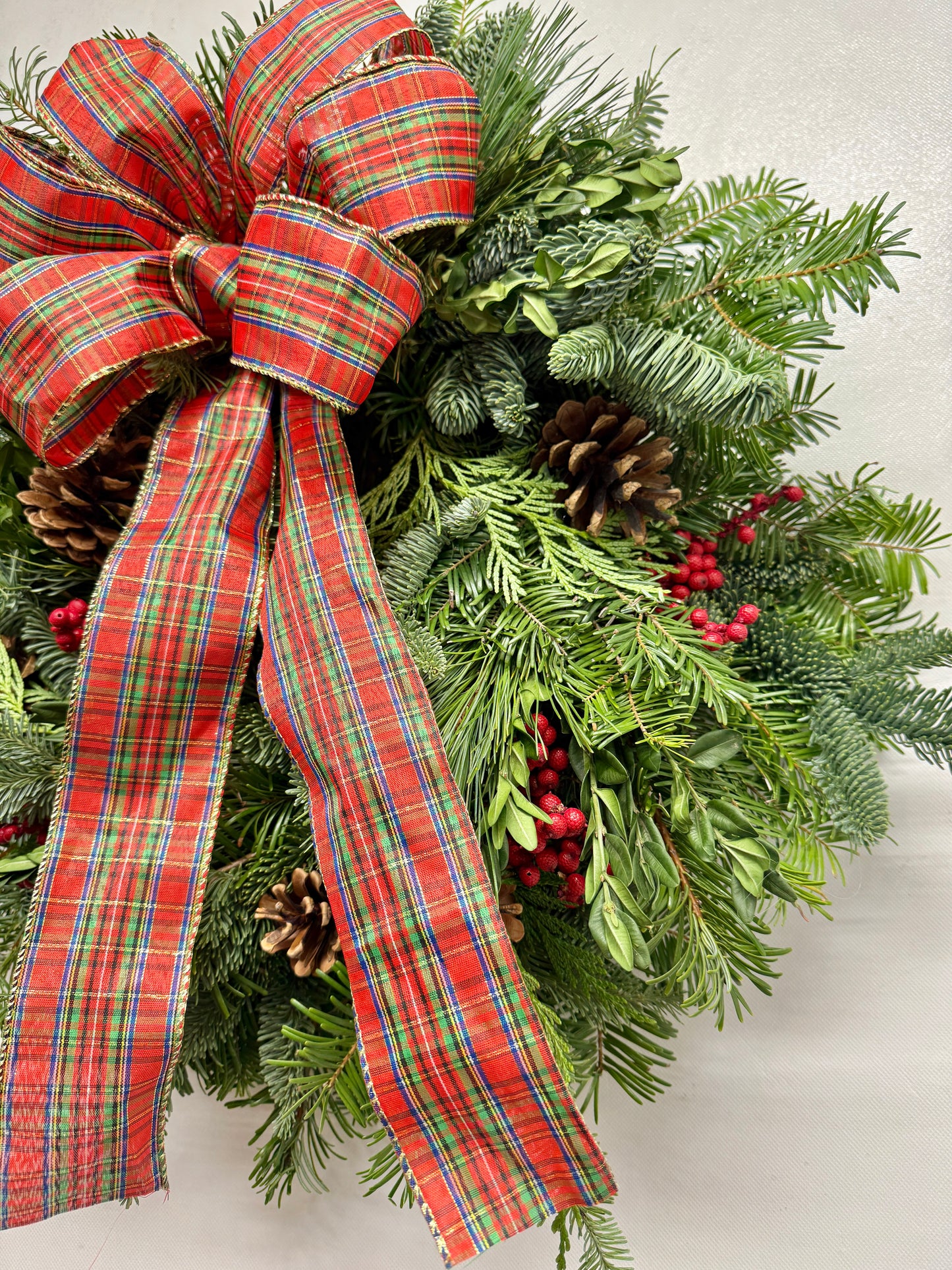Fresh Evergreens Tartan Noel Wreath