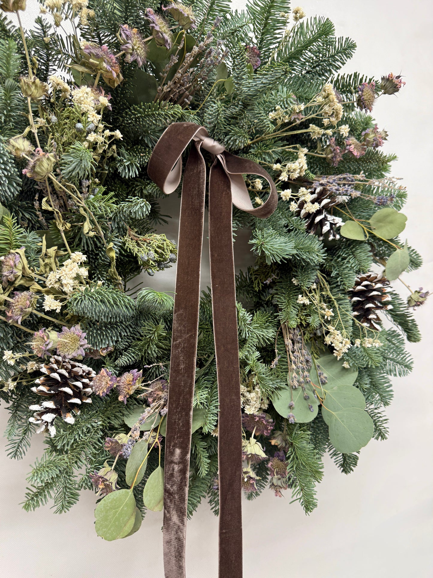 Fresh Evergreens Lavender Snowfall Wreath
