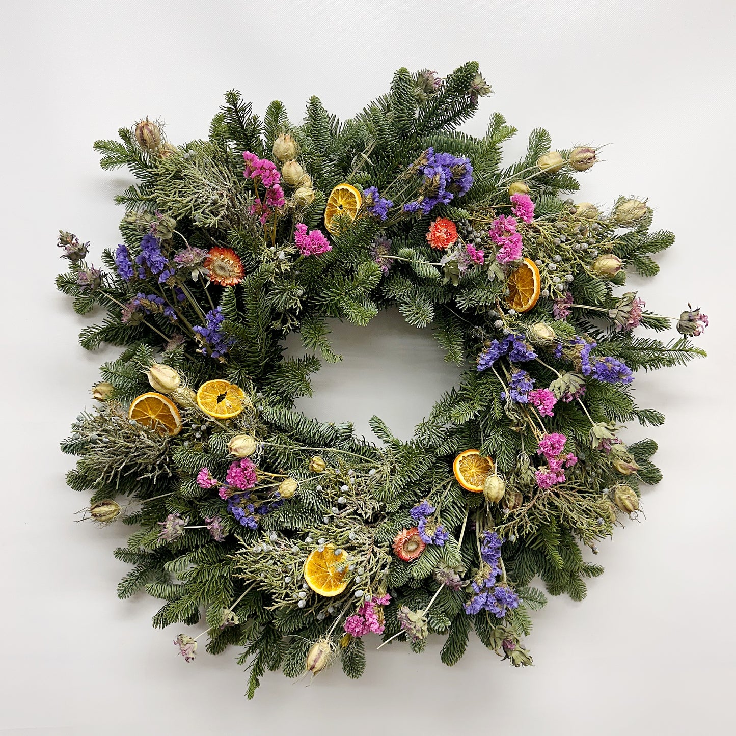 Fresh Evergreens Wildflower Citrus Wreath