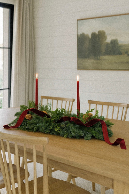 Fresh Evergreens Burgundy Pine Mantelpiece Runner