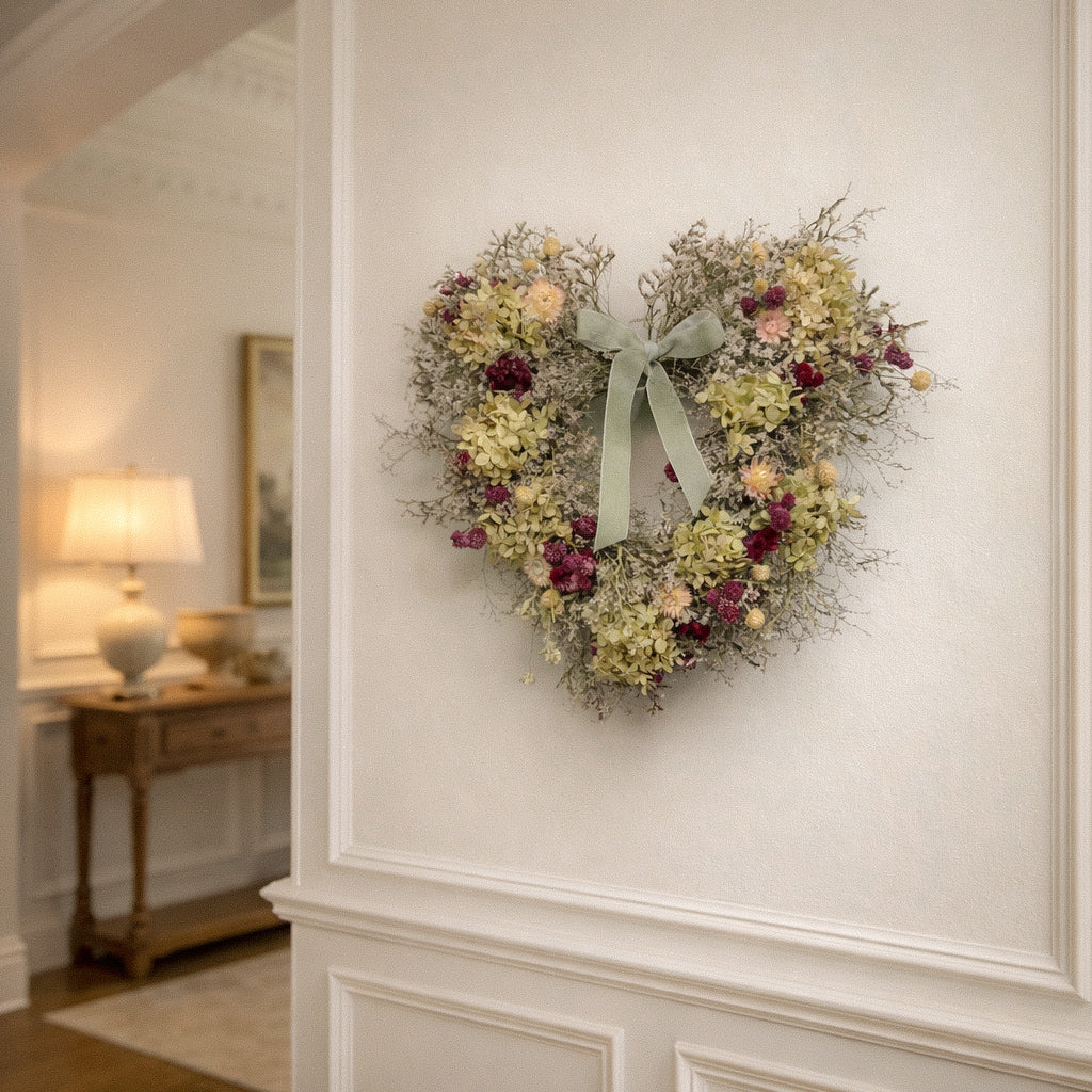 Dried Plum and Hydrangea Heart Wreath
